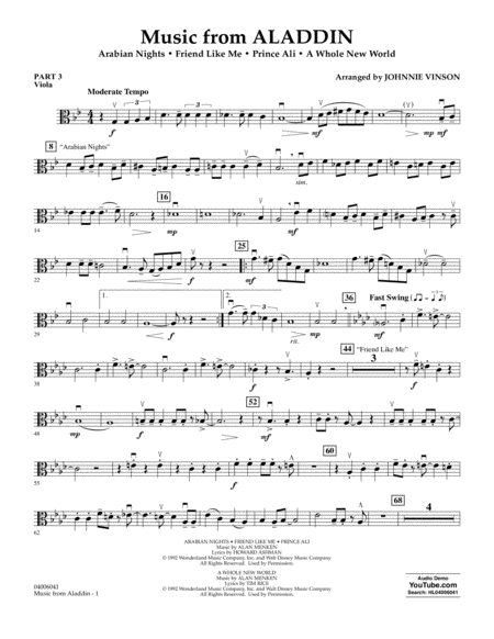 Music From Aladdin Arr Johnnie Vinson Pt 3 Viola Sheet Music