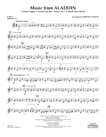 Free Sheet Music Music From Aladdin Arr Johnnie Vinson Pt 5 Baritonet C