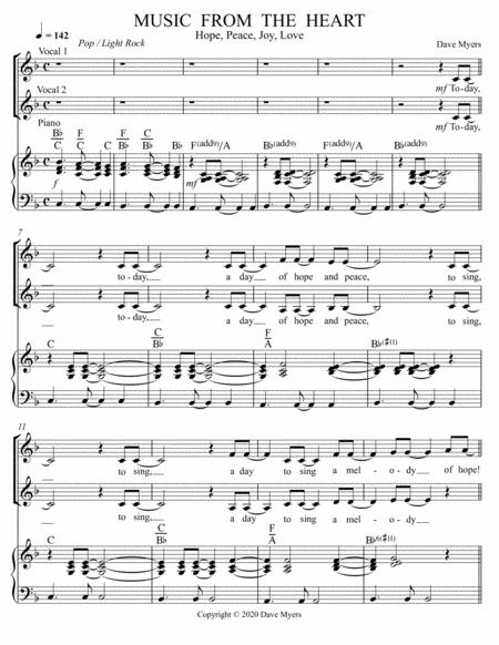 Free Sheet Music Music From The Heart Hope Peace Joy Love Two Part Treble Clef Vocal With Piano