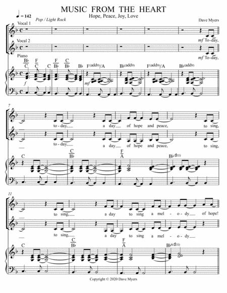 Music From The Heart Hope Peace Joy Love Two Part Treble Clef Vocal With Piano Sheet Music