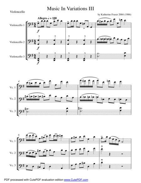 Music In Variations Iii For Three Cellos Sheet Music