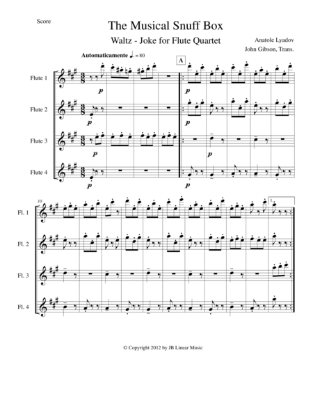 Free Sheet Music Musical Snuff Box By Lyadov For Flute Quartet