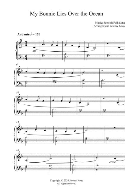 My Bonnie Lies Over The Ocean Beginner And Early Intermediate Solo Piano Sheet Music