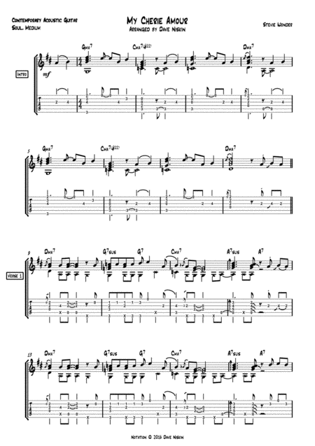 My Cherie Amour Dave Niskin Solo Guitar Arrangement Sheet Music