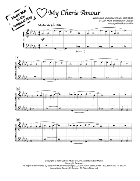 My Cherie Amour Easy Piano Play Me In The Original Key Sheet Music