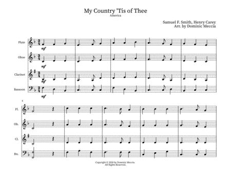 My Country Tis Of Thee America Wind Quartet Sheet Music