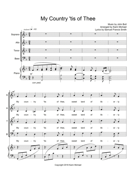 My Country Tis Of Thee America Sheet Music