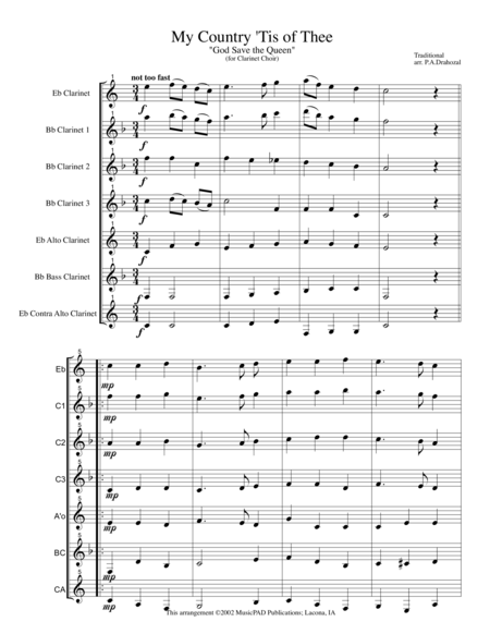 My Country Tis Of Thee God Save The Queen For Clarinet Choir Sheet Music