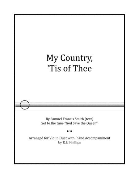 My Country Tis Of Thee Violin Duet With Piano Accompaniment Sheet Music