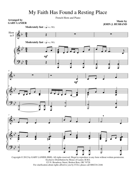 Free Sheet Music My Faith Has Found A Resting Place F Hrn Piano And F Hrn Part