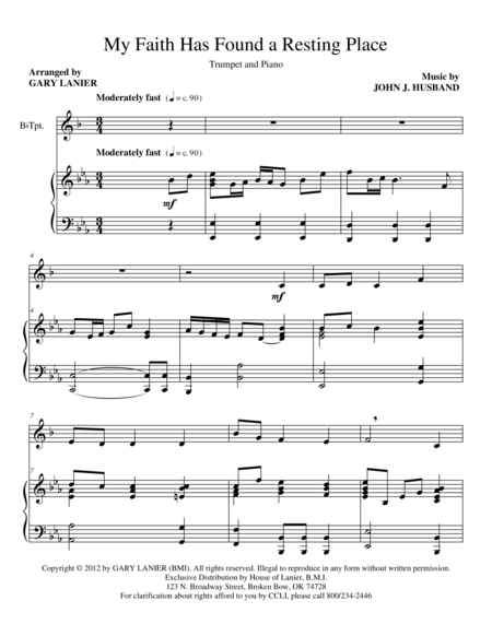 My Faith Has Found A Resting Place Trp Piano And Trp Part Sheet Music