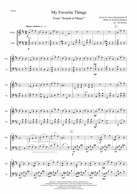 My Favorite Things For String Duo Violin Cello Sheet Music