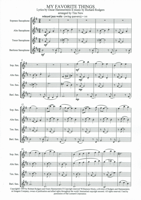 My Favorite Things Sax Quartet Sheet Music