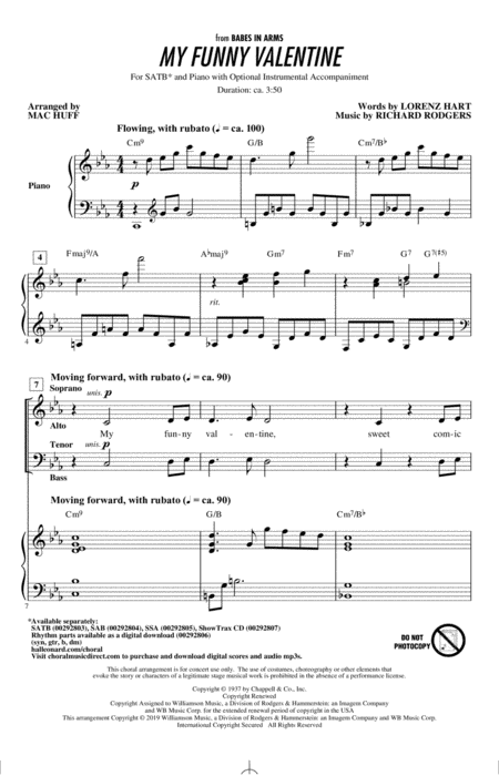 Free Sheet Music My Funny Valentine Arr Mac Huff