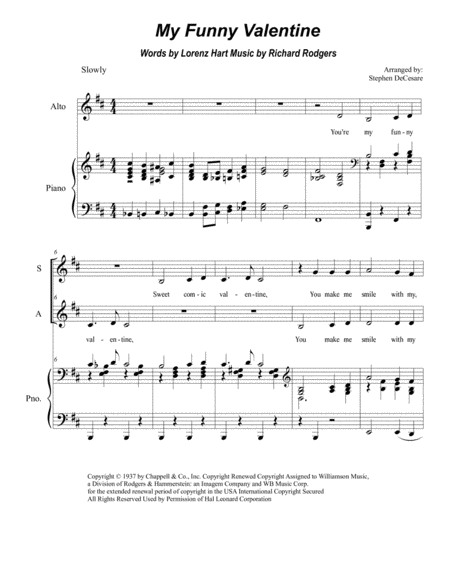 Free Sheet Music My Funny Valentine Duet For Soprano And Alto Solo