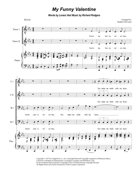 Free Sheet Music My Funny Valentine For Ttbb