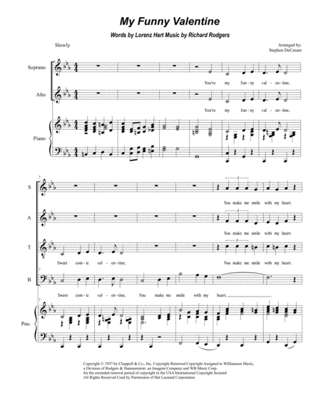 My Funny Valentine For Vocal Quartet Satb Sheet Music