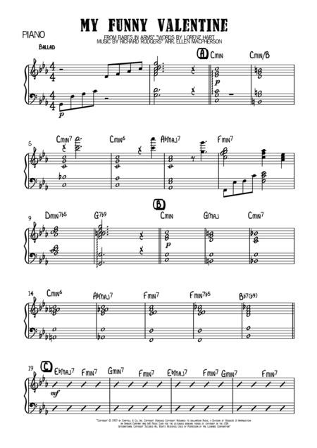 Free Sheet Music My Funny Valentine Piano