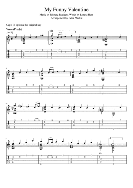 Free Sheet Music My Funny Valentine Standard Notation And Tab