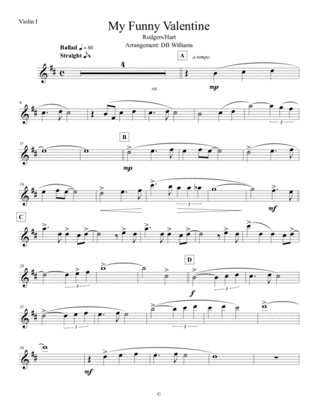 Free Sheet Music My Funny Valentine Violin I