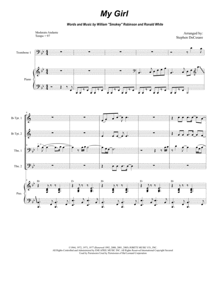 Free Sheet Music My Girl For Brass Quartet And Piano Alternate Version