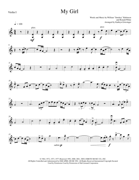 My Girl String Quartet Sheet Music