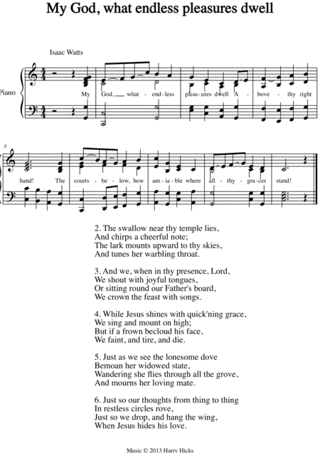 My God What Endless Pleasures Dwell A New Tune To A Wonderful Isaac Watts Hymn Sheet Music