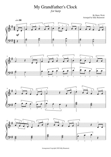 Free Sheet Music My Grandfathers Clock Childrens Song For Easy Harp