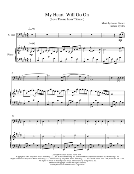 My Heart Will Go On Bass C Instrument Solo Sheet Music