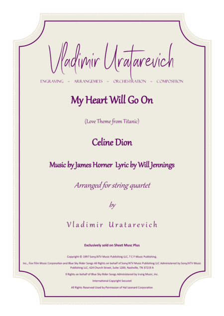 My Heart Will Go On For String Quartet Full Score And Parts Sheet Music