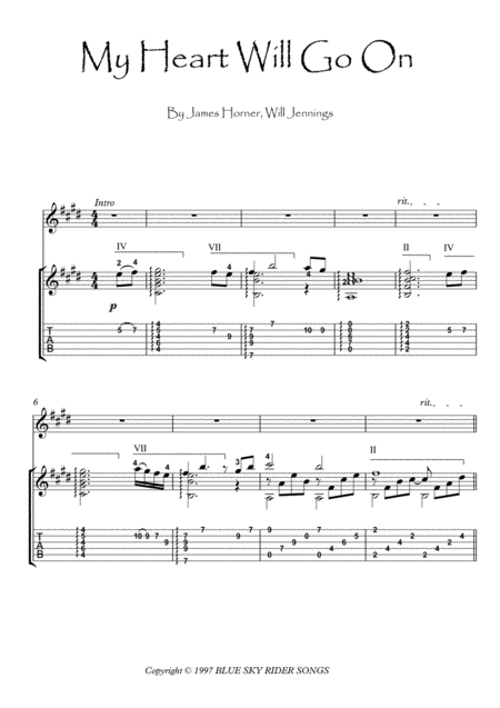 Free Sheet Music My Heart Will Go On Guitar Fingerstyle