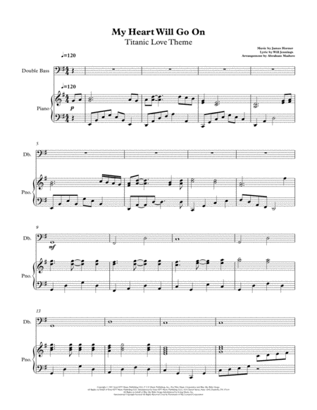 My Heart Will Go On Love Theme From Titanic Double Bass And Piano Accompaniment Sheet Music