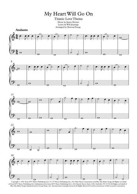 My Heart Will Go On Love Theme From Titanic Easy Piano Solo In C Major Sheet Music