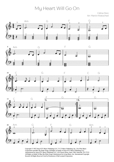 My Heart Will Go On Love Theme From Titanic Easy Piano Sheet Music