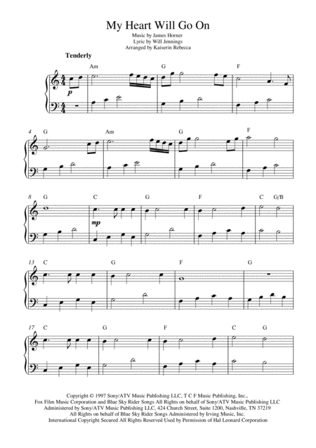 My Heart Will Go On Love Theme From Titanic Easy Version Sheet Music