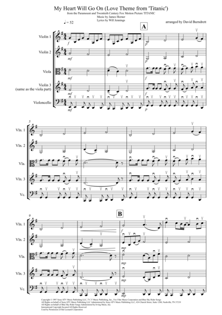 My Heart Will Go On Love Theme From Titanic For String Quartet Sheet Music