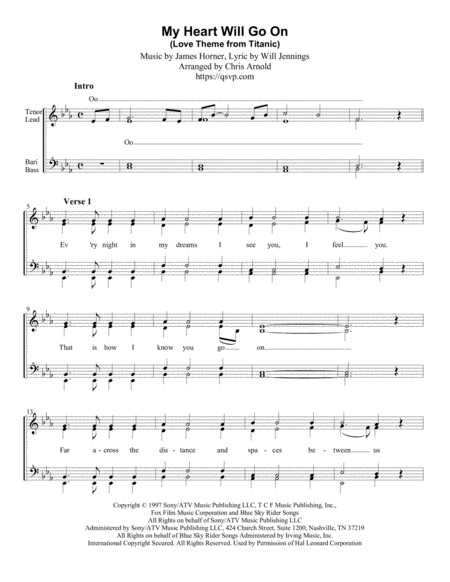 Free Sheet Music My Heart Will Go On Love Theme From Titanic Ssaa