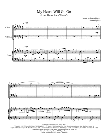 My Heart Will Go On Love Theme From Titanic Treble And Bass C Instrument Duet Sheet Music