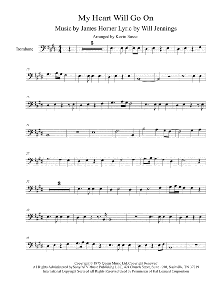 Free Sheet Music My Heart Will Go On Love Theme From Titanic Trombone