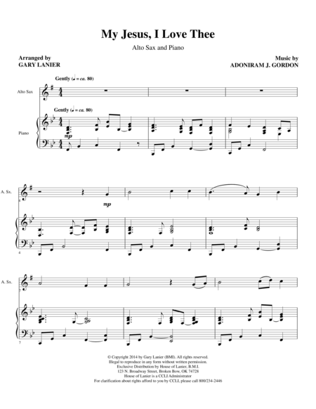 My Jesus I Love Thee Alto Sax Piano And Sax Part Sheet Music