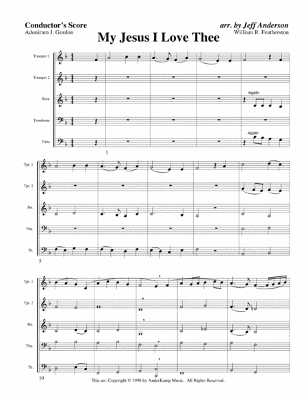 My Jesus I Love Thee For Brass Quintet Sheet Music