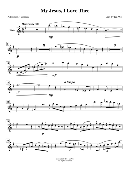 My Jesus I Love Thee For Woodwind Quartet Sheet Music