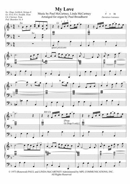 My Love Arranged For Pipe Organ Sheet Music