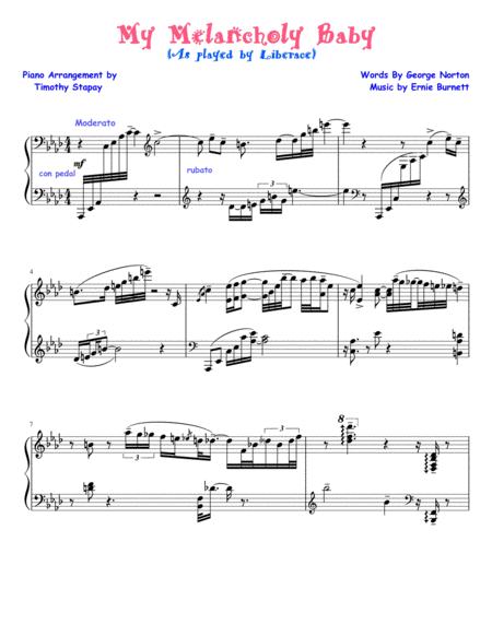 My Melancholy Baby Sheet Music