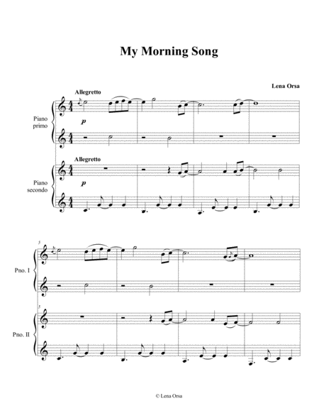 Free Sheet Music My Morning Song For Piano 4 Hands