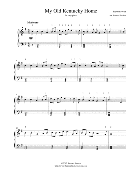 My Old Kentucky Home For Easy Piano Sheet Music