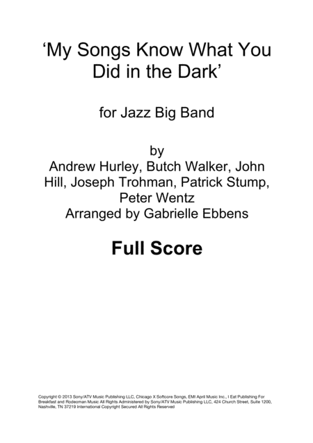 My Songs Know What You Did In The Dark Light Em Up Score Sheet Music