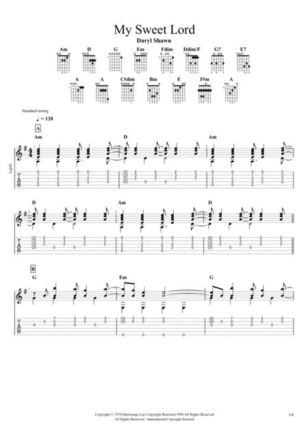 Free Sheet Music My Sweet Lord George Harrison For Solo Fingerstyle Guitar