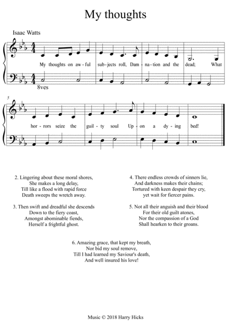 Free Sheet Music My Thoughts On Awful Subjects Roll A New Tune To A Wonderful Isaac Watts Hymn