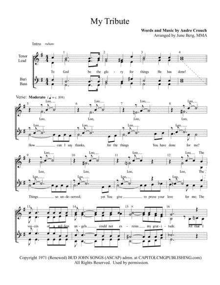 Free Sheet Music My Tribute For Womens Quartet